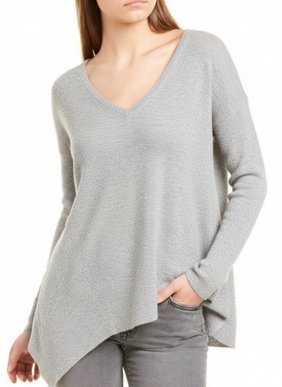 ALLSAINTS Women’s Kelsey Light Heathered Gray Wool Blend Vneck Sweater